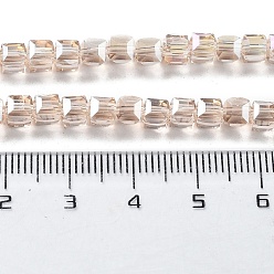 Linen Electroplate Glass Bead Strands, AB Color Plated, Faceted, Cube, Linen, 4x4x4mm, Hole: 1mm, about 98pcs/strand, 15.7 inch