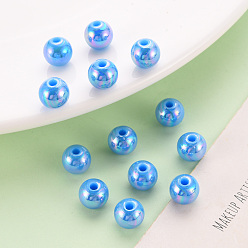 Deep Sky Blue Opaque Acrylic Beads, AB Color Plated, Round, Deep Sky Blue, 8x7mm, Hole: 2mm, about 1745pcs/500g