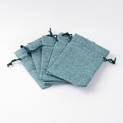 Medium Sea Green Polyester Imitation Burlap Packing Pouches Drawstring Bags, for Christmas, Wedding Party and DIY Craft Packing, Medium Sea Green, 12x9cm