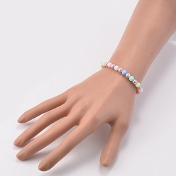 Lilac Imitation Pearl Acrylic Beaded Stretch Kids Bracelets, with Opaque Acrylic Beads, Lilac, 43mm