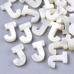 Letter J Natural Sea Shell Beads, White Shell Mother of Pearl Shell, Top Drilled Beads, Letter.J, 10x2.5~11.5x3mm, Hole: 0.8mm