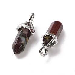 Dragon Blood Natural Dragon Blood Pendants, Faceted, with Platinum Tone Brass Findings, Lead free & Cadmium Free, Bullet, 27~30x9~10x7~8mm, Hole: 4x3mm