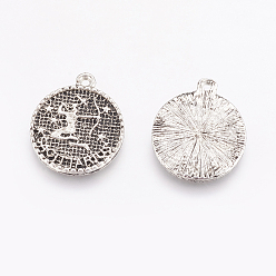 Constellation Tibetan Style Alloy Pendants, Flat Round with Constellation/Zodiac Sign, Antique Silver, Mixed, 19x16x2mm, Hole: 1.5mm