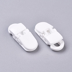 White Eco-Friendly Opaque Solid Colour Plastic Baby Pacifier Holder Clip, White, 32x12.5x9mm, Hole: 6.5x4.5mm