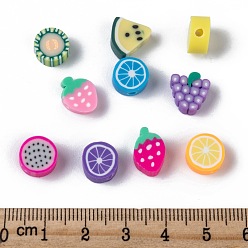 Mixed Color Handmade Polymer Clay Fruit Theme Beads, Mixed Color, 7~12x8~10x4~5mm, Hole: 2mm