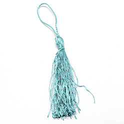 Turquoise Polyester Tassel Decorations, Pendant Decorations, Turquoise, 130x6mm, Tassel: 70~90mm