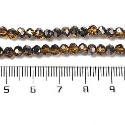 Brun Saddle Plaquent verre transparent perles brins, demi-plaqué noir, facette, rondelle, selle marron, 4x3mm, Trou: 0.4mm, Environ 123~127 pcs/chapelet, 16.5~16.9 pouce (42~43 cm)