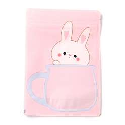 Кролик Пластиковая сумка с замком на молнии, сумки для хранения, мешок с самоуплотнением, верхнего уплотнения, с окном в форме чашки, прямоугольные, розовые, Картина кролика, 18x13x0.15 см, односторонняя толщина: 3.9 мил(0.1мм)