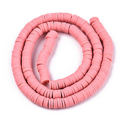 Light Coral Handmade Polymer Clay Beads Strands, for DIY Jewelry Crafts Supplies, Heishi Beads, Disc/Flat Round, Light Coral, 6x0.5~1mm, Hole: 1.8mm, about 290~320pcs/strand, 15.75 inch~16.14 inch(40~41cm)