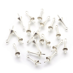 925 Sterling Silver Plated Brass Peg Bails Pendants, For Half Drilled Beads, Long-Lasting Plated, Lead Free & Cadmium Free & Nickel Free, Matte Style, 925 Sterling Silver Plated, 16x4.5mm, Hole: 1.2mm, Pin: 0.8mm