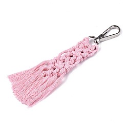 Pink Polycotton(Polyester Cotton) Tassel Big Pendants Decorations, with Platinum Plated Alloy Swivel Clasps, Pink, 150mm~160mm