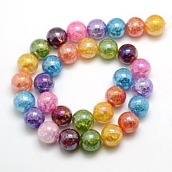 Mixed Color Electroplate AB Color Plated Synthetic Crackle Quartz Round Beads Strands, Dyed & Heated, Mixed Color, 14mm, Hole: 1mm, about 31pcs/strand, 16.92 inch