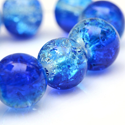 Bleu Cuisson peint verre craquelé brins de perles, ronde, bleu, 4mm, Trou: 1.1~1.3mm, Environ 200 pcs/chapelet, 31.4 pouce
