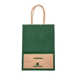 Темно-Зеленый Бумажные мешки, подарочные пакеты, сумки для покупок, с ручками, темно-зеленый, 15x8x21 см