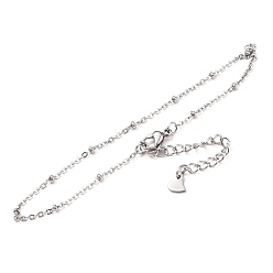 Stainless Steel Color 304 Stainless Steel Cable Chain, Satellite Chain Anklets, with Rondelle Beads and Lobster Claw Clasps, Stainless Steel Color, 8-1/8 inch(20.5cm)