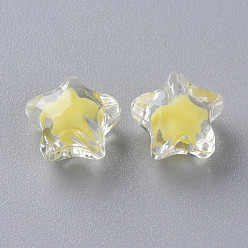 Yellow Transparent Acrylic Beads, Bead in Bead, Faceted, Star, Yellow, 10.5x11x7mm, Hole: 2mm, about 1280pcs/500g