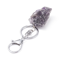 Mixed Stone Natural Stone Keychain, with Alloy Split Key Rings and Eco-Friendly Copper Wire, 9.2~11.5cm