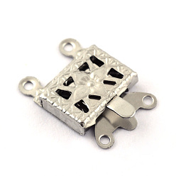 Stainless Steel Color 304 Stainless Steel Box Clasps, Rectangle, 4 Hole, 2 Loop, Stainless Steel Color, 10x15x2.5mm, Hole: 1.5mm