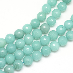 Aigue-Marine Moyen Blanc brins de perles de jade naturels, teint, facette, ronde, aigue-marine moyenne, 8~9mm, Trou: 1mm, Environ 46 pcs/chapelet, 14.76~14.96 pouce (37.5~38 cm)
