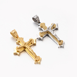 Couleur Mélangete Thème de pâques nouveau cadeau 201 pendentifs croix crucifix en acier inoxydable, couleur mixte, 33x23x7mm, Trou: 5x7mm