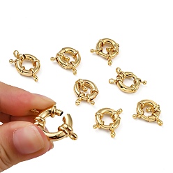 Real 18K Gold Plated Rack Plating Brass Spring Ring Clasps, Real 18K Gold Plated, 17x6mm, Hole: 3mm