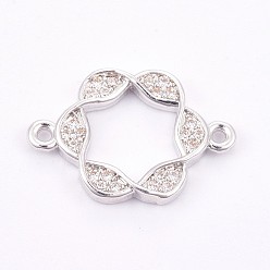 Platinum Brass Micro Pave Cubic Zirconia Links, Clear, Long-Lasting Plated, Flower, Platinum, 13x19x2mm, Hole: 1mm