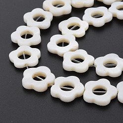 White Freshwater Shell Beads Frames Strands, Dyed, Flower, White, 14.5~15x15~16x2.5mm, Hole: 1mm, about 23pcs/strand, 13.19 inch(35cm)