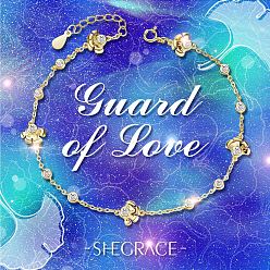 Золотой Модные 925 браслеты shegrace из серебра с кубическим цирконием, цветок и плоские круглые, золотые, 7-7/8 дюйм (200 мм)