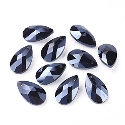 Prussian Blue Faceted Glass Pendants, teardrop, Prussian Blue, 22x13x8.5mm, Hole: 1mm