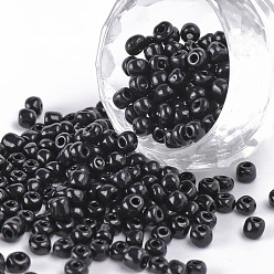 Noir Perles de rocaille en verre, opaque graine de couleurs, petites perles artisanales pour la fabrication de bijoux bricolage, ronde, noir, 4mm, Trou: 1.5 mm, environ 4500 pcs / livre