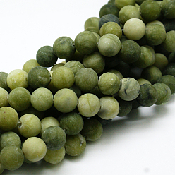 TaiWan Jade Round Frosted Natural TaiWan Jade Bead Strands, 10mm, Hole: 1mm, about 38pcs/strand, 15.5 inch