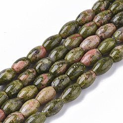 Unakite Natural Unakite Beads Strands, Oval, 6~7x4.5mm, Hole: 0.8mm, about  61~64pcs/Strand, 15.75 inch(40 cm)