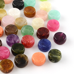 Couleur Mélangete Perles acryliques imitation de pierres précieuses rondes plates, couleur mixte, 14x7mm, trou: 1.5 mm, environ 470 pcs / 500 g
