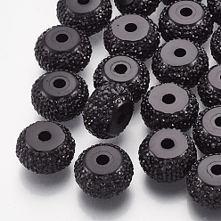 Черный Бусины со стразами из смолы, рондель, чёрные, 8x4.5 мм, отверстие : 1.8 мм