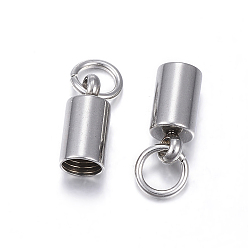 Stainless Steel Color 201 Stainless Steel Cord Ends, End Caps, Column, Stainless Steel Color, 9x4mm, Hole: 3.2mm, Inner Diameter: 3.2mm
