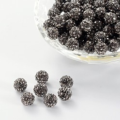 Черный Алмаз Бусины со стразами, полимерная глина , pave disco бусины, класс А, круглые, половине просверлил, черный алмаз, 8 мм, отверстие : 1 мм