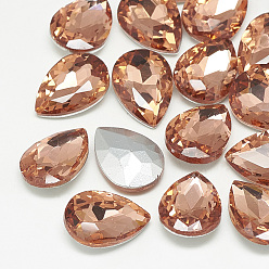 Vintage Rose Pointed Back Glass Rhinestone Cabochons, Back Plated, Faceted, teardrop, Vintage Rose, 14x10x4.5mm