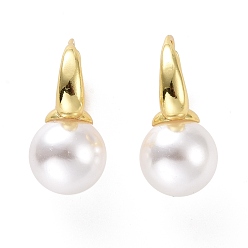 Light Gold Plastic Pearl Hoop Earrings, Brass Jewelry for Women, Cadmium Free & Lead Free, Light Gold, 24x15.5x12mm, Pin: 0.9mm