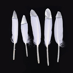 Blanc Accessoires de costumes de plumes d'oie, teint, spray couleur argent, blanc, 128~165x17~25 mm, sur 100 PCs / sac