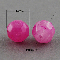 Camellia Acrylic Beads, Imitation Gemstone Style, Faceted, Round, Camellia, 14mm, Hole: 2mm, about 330pcs/500g