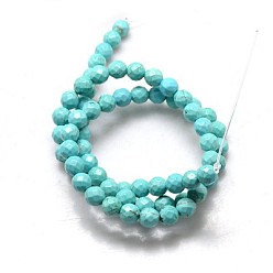 Pale Turquoise Natural Howlite Round Beads Strands, Dyed & Heated, Faceted, Pale Turquoise, 8mm, Hole: 1mm, about 36pcs/strand, 15.74 inch