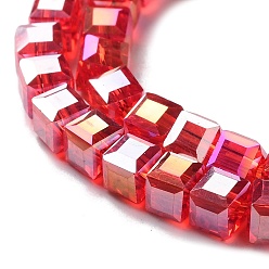 Red Electroplate Glass Bead Strands, AB Color Plated, Faceted, Cube, Red, 4x4x4mm, Hole: 1mm, about 98pcs/strand, 15.7 inch