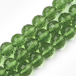 Весенне-зеленый Прозрачные стеклянные бусины, граненый (96 граней), круглые, весенний зеленый, 8 мм, отверстие : 1 мм, около 72 шт / нитка, 21.8 дюйм
