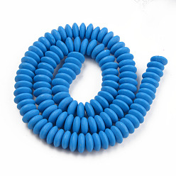 Royal Blue Handmade Polymer Clay Beads Strands, Flat Round, Royal Blue, 8.5~9x3.5mm, Hole: 1.6mm, about 112pcs/strand, 15.75 inch~16.14 inch(40~41cm)