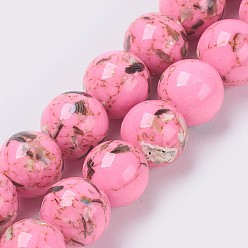 Pearl Pink Sea Shell and Synthetic Turquoise Assembled Beads Strands, Round, Pearl Pink, 4mm, Hole: 0.8mm, about 92pcs/strand, 15.5 inch(39.5cm)