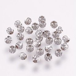 Platinum Brass Spacer Beads, Long-Lasting Plated, Corrugated Round, Platinum, 4x3mm, Hole: 1.6mm