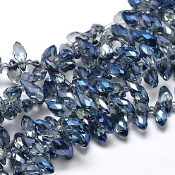 Royal Blue Faceted Teardrop Full Rainbow Plated Electroplate Glass Beads Strands, Top Drilled Beads, Royal Blue, 12x6mm, Hole: 1mm, about 100pcs/strand, 15.7 inch