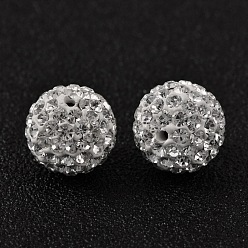 Crystal Polymer Clay Rhinestone Beads, Pave Disco Ball Beads, Grade A, Round, Half Drilled, Crystal, 10mm, Hole: 1mm