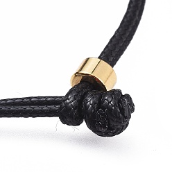 Black Unisex Korean Waxed Polyester Cord Bracelets, Multi-strand Bracelets, with Brass Beads, Black, 7-1/8 inch(18cm)