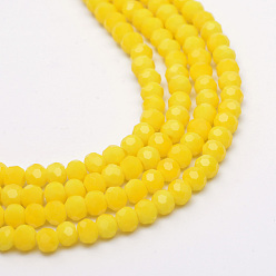 Gold Opaque Solid Glass Bead Strands, Faceted Round, Gold, 6mm, Hole: 1mm, about 100pcs/strand, 24 inch